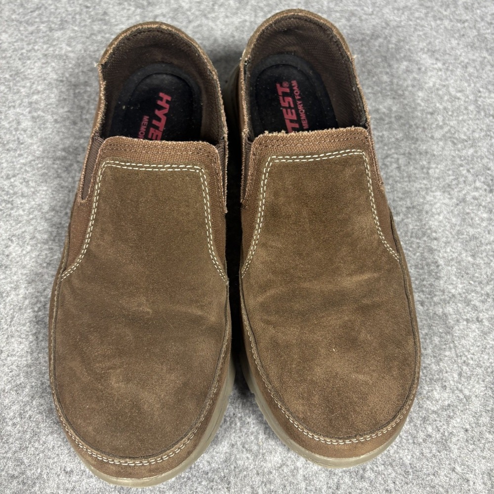 Hytest K17304 Slip On Work Shoes 8.5 W Brown Suede Composite Toe Memory Foam